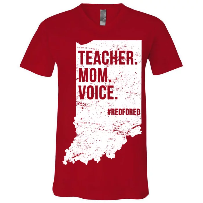 Indiana Teachers Red For Ed Mom Voice V-Neck T-Shirt