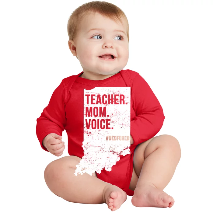 Indiana Teachers Red For Ed Mom Voice Baby Long Sleeve Bodysuit