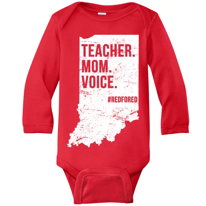 Indiana Teachers Red For Ed Mom Voice Baby Long Sleeve Bodysuit