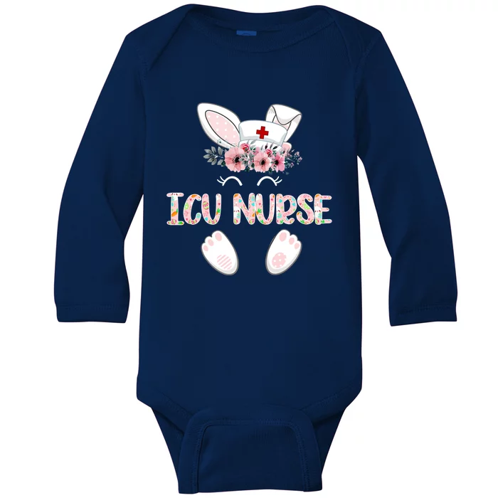 Icu Nurse Easter Nurse Floral Bunny Cute Gift Baby Long Sleeve Bodysuit