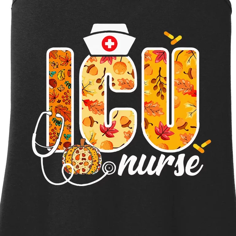 Icu Nurse Fall Autumn Leaves Thanksgiving Healthcare Worker Ladies Essential Tank