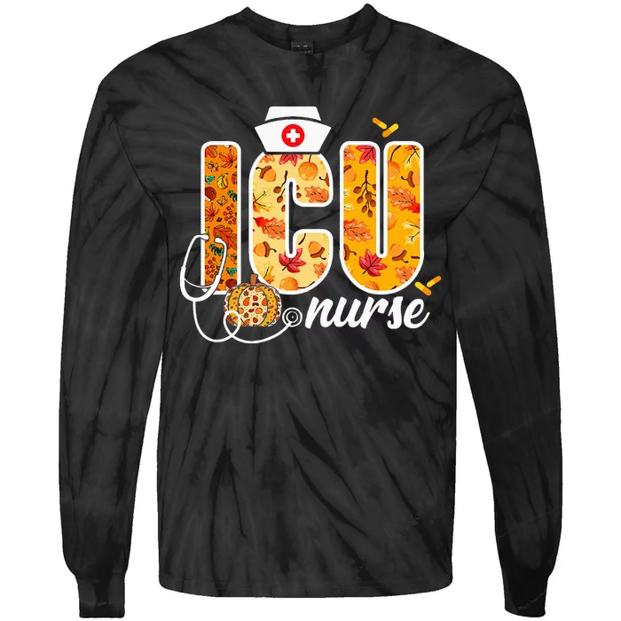 Icu Nurse Fall Autumn Leaves Thanksgiving Healthcare Worker Tie-Dye Long Sleeve Shirt