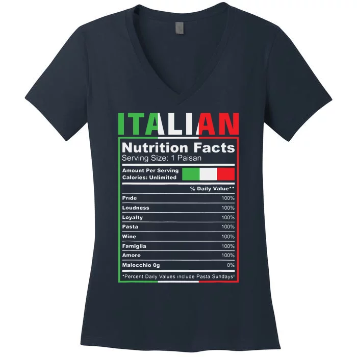 Italian Nutrition Facts Italiano Italy Pride Italian Flag Women's V-Neck T-Shirt