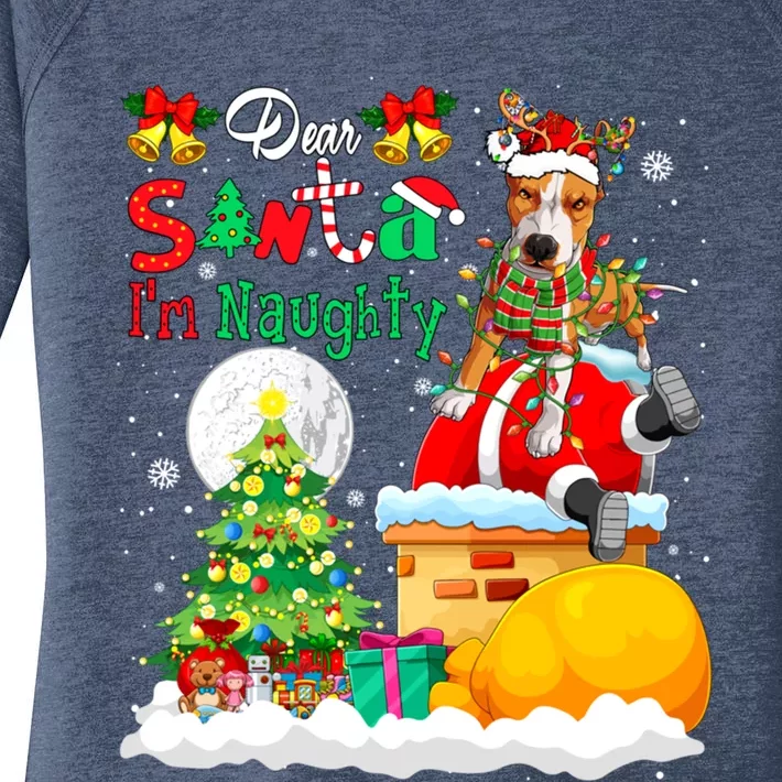 IM Naughty Funny Joke Xmas Santa Reindeer Pit Bull Owner Funny Gift Women's Perfect Tri Tunic Long Sleeve Shirt