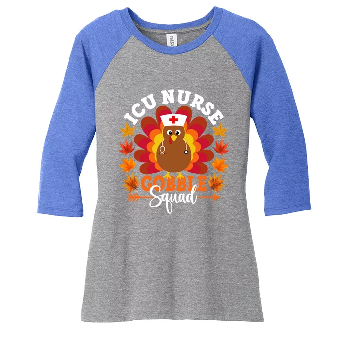 Icu Nurse Gobble Squad Funny Turkey Thanksgiving Great Gift Women's Tri-Blend 3/4-Sleeve Raglan Shirt