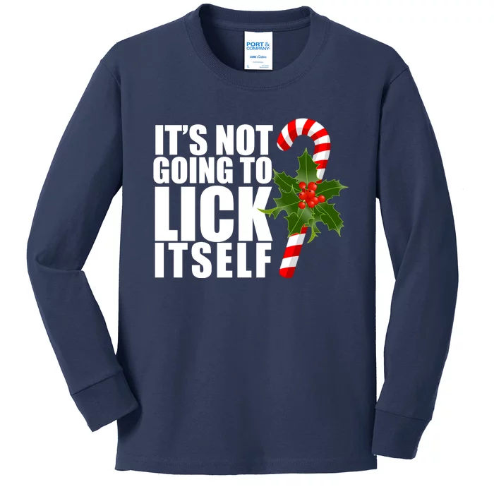 It's Not Going To Lick Itself Funny Candy Cane Christmas Kids Long Sleeve Shirt