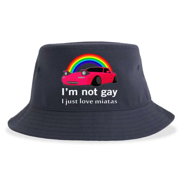 I’M Not Gay I Just Love Miatas Lgbt Rainbow Lesbian Pride Sustainable Bucket Hat