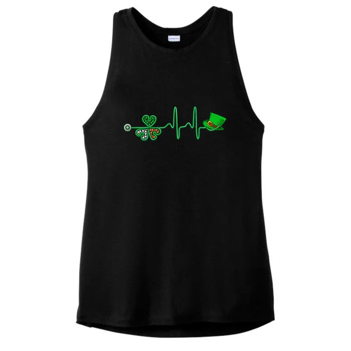 Irish Nurse Heartbeat Stethoscope Lucky St. Patricks Day Ladies Tri-Blend Wicking Tank