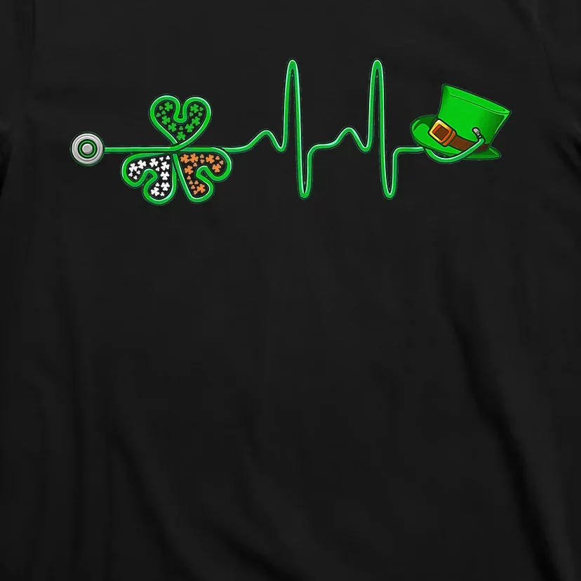 Irish Nurse Heartbeat Stethoscope Lucky St Patricks Day T-Shirt