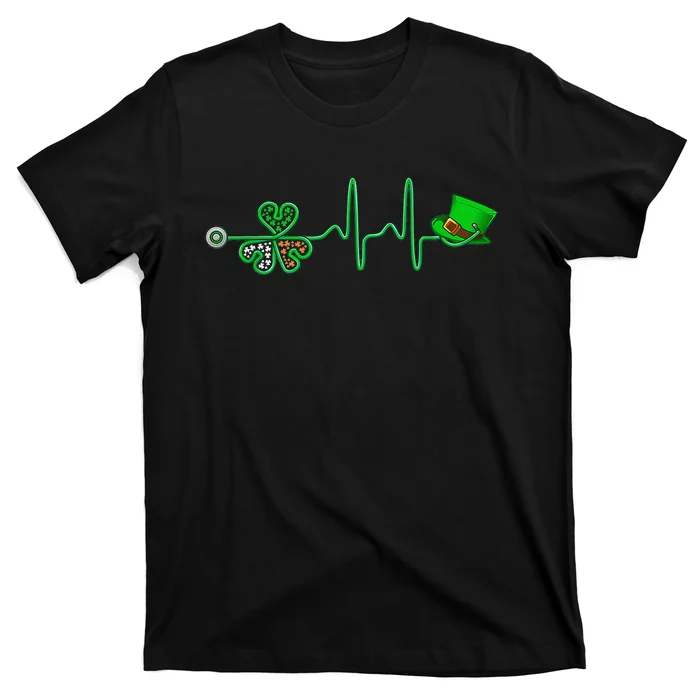 Irish Nurse Heartbeat Stethoscope Lucky St Patricks Day T-Shirt