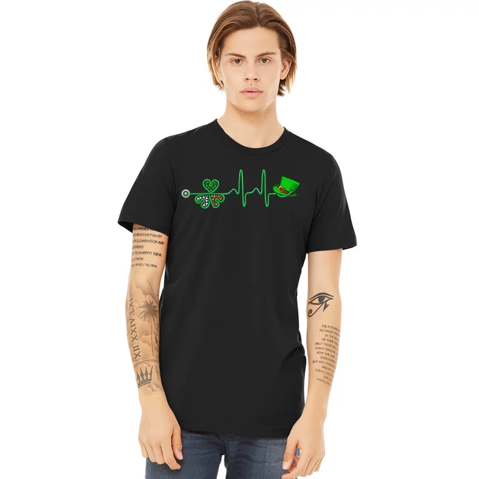 Irish Nurse Heartbeat Stethoscope Lucky St Patricks Day Premium T-Shirt