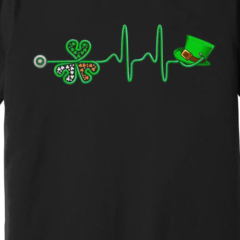 Irish Nurse Heartbeat Stethoscope Lucky St Patricks Day Premium T-Shirt