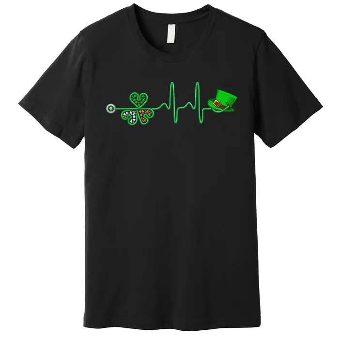 Irish Nurse Heartbeat Stethoscope Lucky St Patricks Day Premium T-Shirt