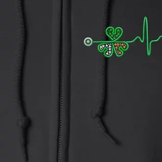 Irish Nurse Heartbeat Stethoscope Lucky St Patricks Day Full Zip Hoodie