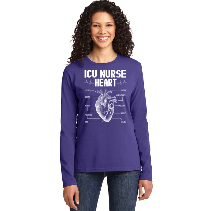 ICU Nurse Heart Ladies Long Sleeve Shirt