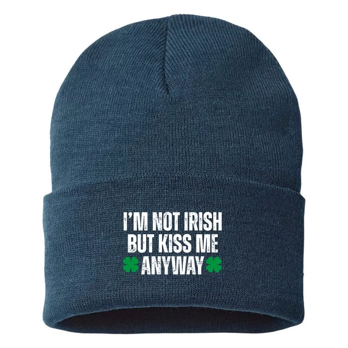 Im Not Irish But Kiss Me Anyway St Patricks Day Funny Sustainable Knit Beanie