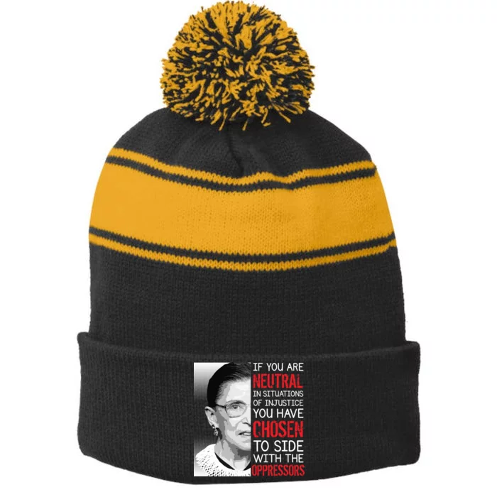 Injustice Ruth Bader Ginsburg Notorious RBG Quote Stripe Pom Pom Beanie