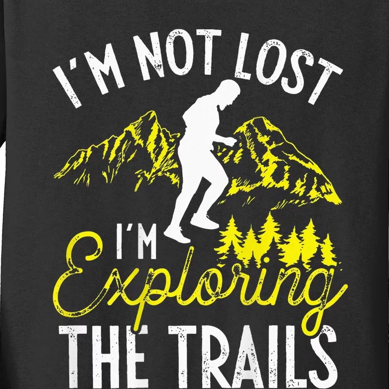 I'm Not Lost Im Exploring The Trails Backprint Funny Running Kids Long Sleeve Shirt