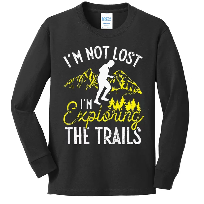 I'm Not Lost Im Exploring The Trails Backprint Funny Running Kids Long Sleeve Shirt