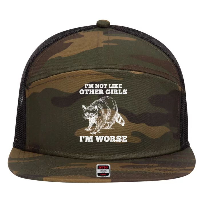 IM Not Like Other Girl IM Worse Funny Raccoon 7 Panel Mesh Trucker Snapback Hat