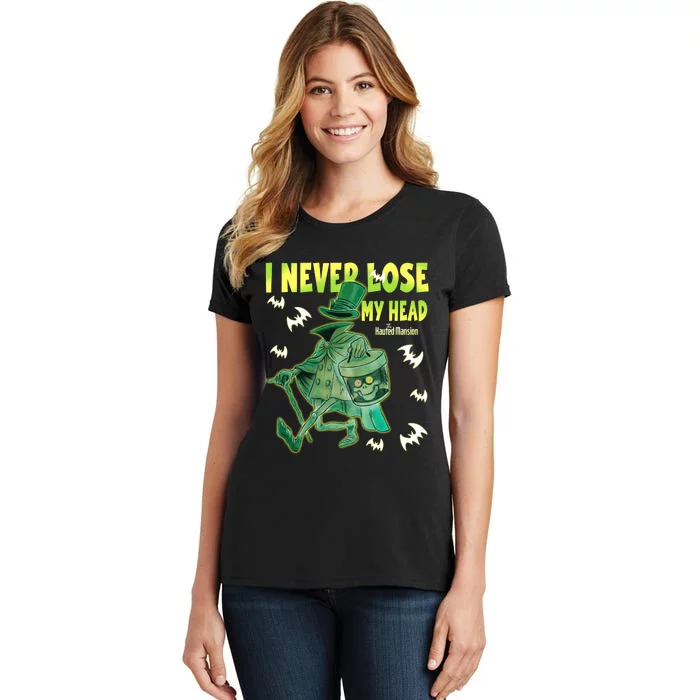 I Never Lose My Head Hatbox Halloween Hatbox Ghost Haunted Mansion Sh Women's T-Shirt