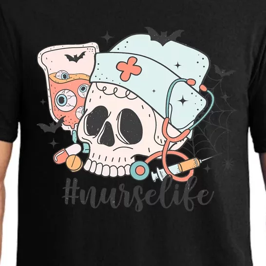 Icu Nurse Life Retro Halloween Costume Skull Gift Pajama Set