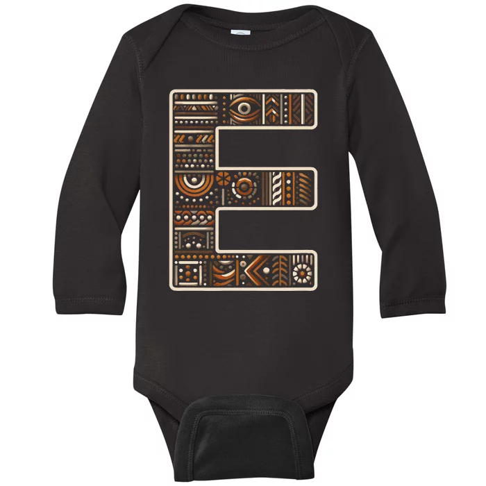 Initial Name Letter E Alphabet In Ethnic Art Style Baby Long Sleeve Bodysuit