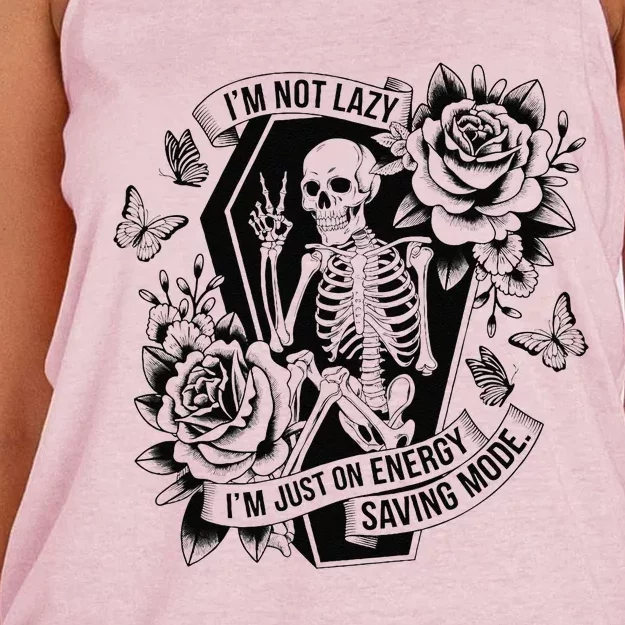 IM Not Lazy Saving Mode Funny Skeleton Sarcastic Halloween Women's Knotted Racerback Tank