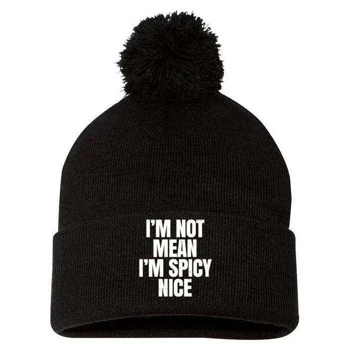 Im Not Mean Im Spicy Nice Funny Pom Pom 12in Knit Beanie