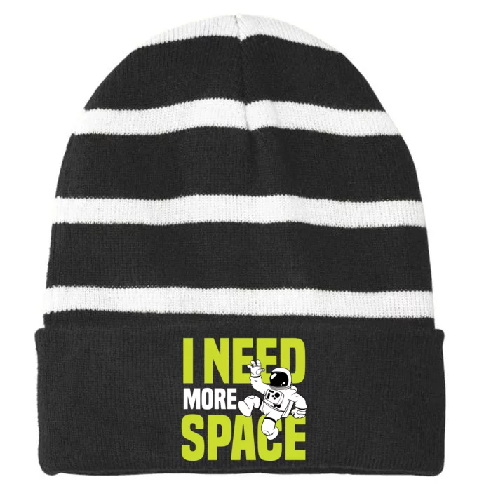 I Need More Space | Funny Astronaut Striped Beanie with Solid Band