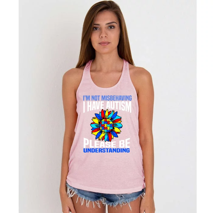 IM Not Misbehaving I Have Autism Awareness Autistic Gift Women's Knotted Racerback Tank