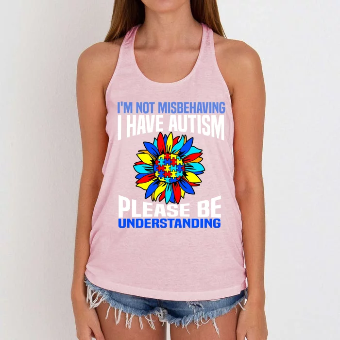 IM Not Misbehaving I Have Autism Awareness Autistic Gift Women's Knotted Racerback Tank