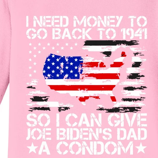 I Need Money To Go Back To 1941 Funny Joe Biden On Back Baby Long Sleeve Bodysuit