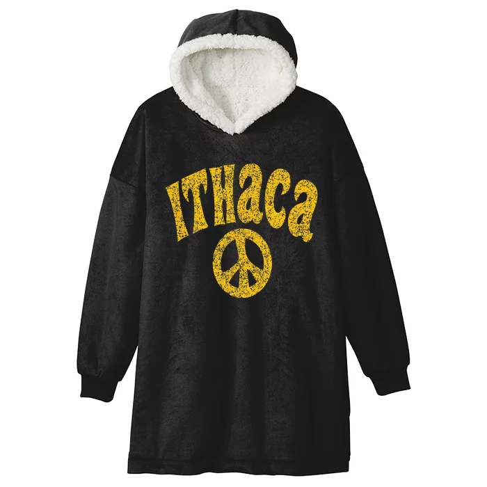 Ithaca NY New York Peace Distressed Amber Print Hooded Wearable Blanket