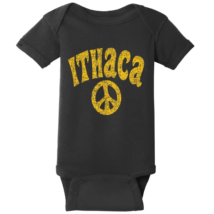 Ithaca NY New York Peace Distressed Amber Print Baby Bodysuit