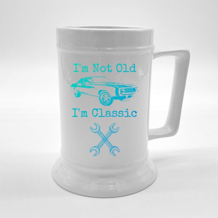 Im Not Old Im Classic Cool Car Graphic Retired Dad Grandpa Cool Gift Front & Back Beer Stein