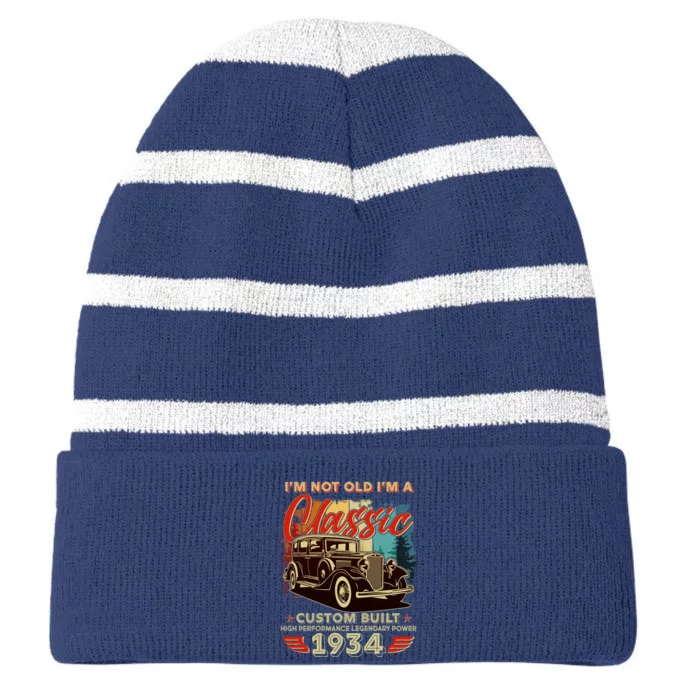 90th Birthday Im Not Old Im A Classic 1934 Custom Built Striped Beanie with Solid Band