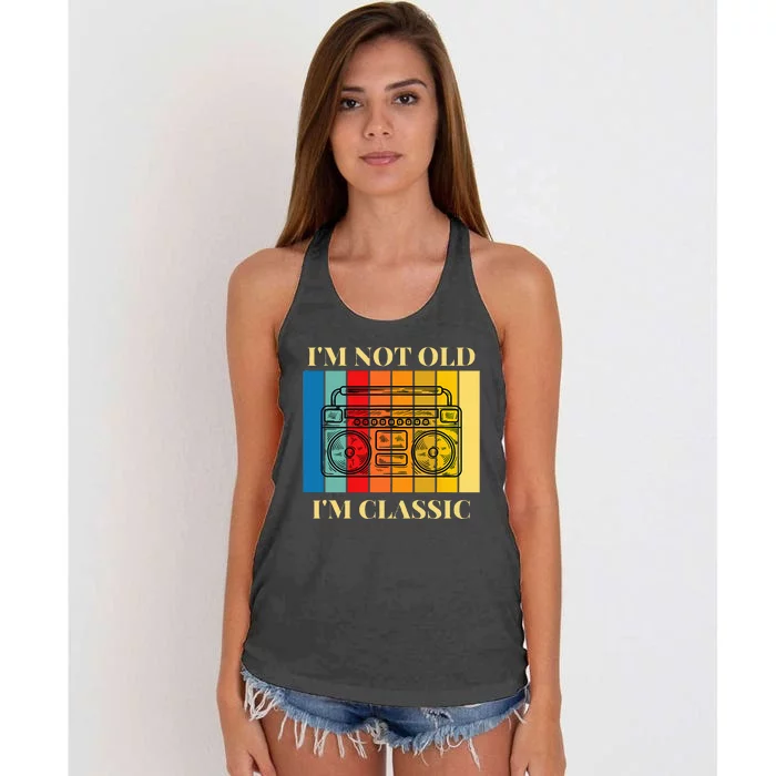 I'm Not Old I'm Classic 80s 90s Stereo Graphic Retro Vintage Women's Knotted Racerback Tank