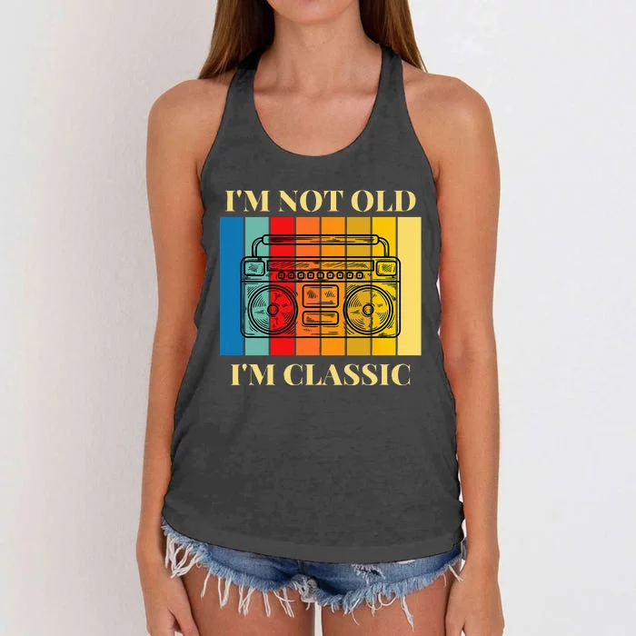 I'm Not Old I'm Classic 80s 90s Stereo Graphic Retro Vintage Women's Knotted Racerback Tank