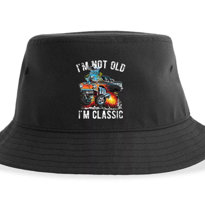 I'm Not Old I'm Classic Hotrod Cartoon Car Distressed Design Sustainable Bucket Hat