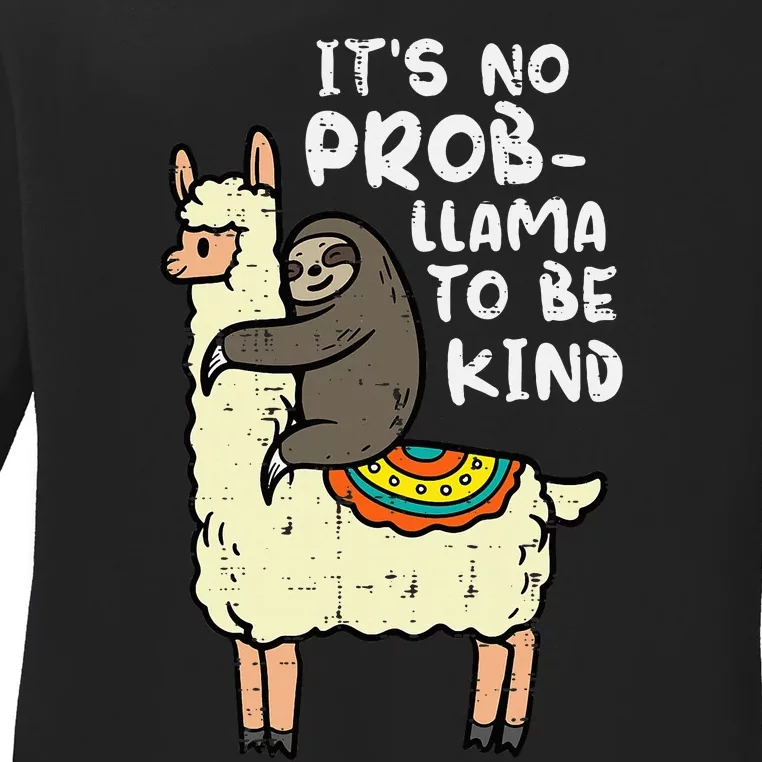 Its No Prob Llama To Be Kind Sloth Unity Day Orange Ladies Long Sleeve Shirt