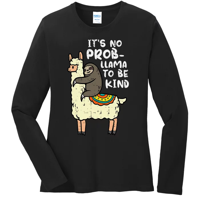 Its No Prob Llama To Be Kind Sloth Unity Day Orange Ladies Long Sleeve Shirt