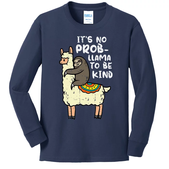 Its No Prob Llama To Be Kind Sloth Unity Day Orange Kids Long Sleeve Shirt