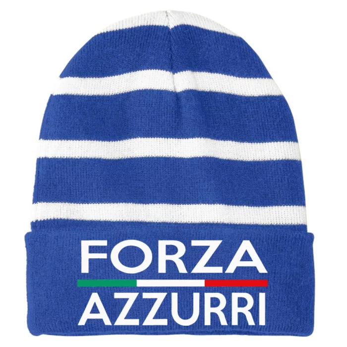 Italy National Pride Forza Azzurri Italia Striped Beanie with Solid Band