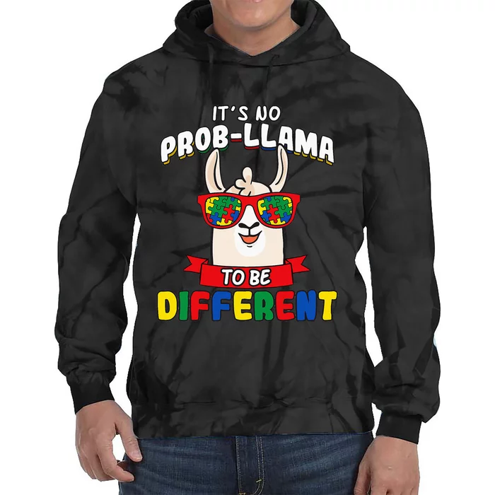 It's No Prob-Llama To Be Different Autism puzzle Tie Dye Hoodie