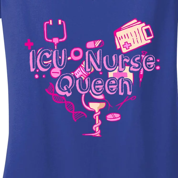 Icu Nurse Queen Gift Caretaker Hospital Registered Icu Nurse Gift Women's V-Neck T-Shirt