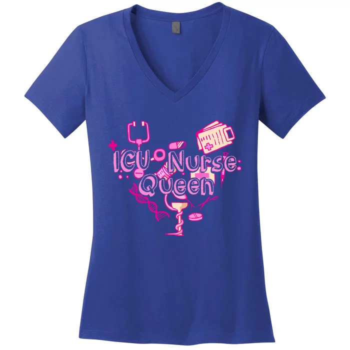 Icu Nurse Queen Gift Caretaker Hospital Registered Icu Nurse Gift Women's V-Neck T-Shirt