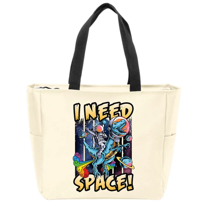 I Need Space Astronaut Riding A Blue Dinosaur In Space Zip Tote Bag