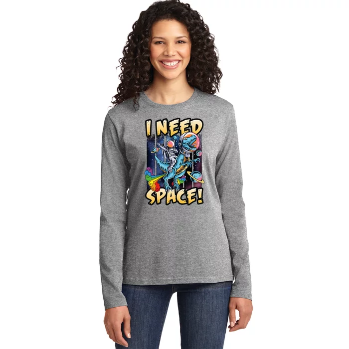 I Need Space Astronaut Riding A Blue Dinosaur In Space Ladies Long Sleeve Shirt