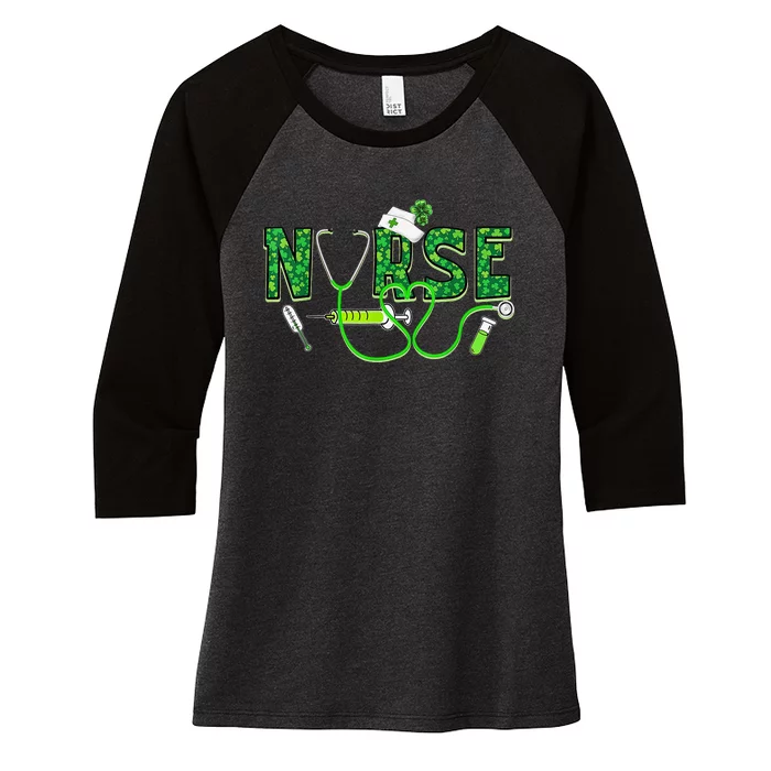 Irish Nurse Shamrock Stethoscope St Patrick's Women's Tri-Blend 3/4-Sleeve Raglan Shirt